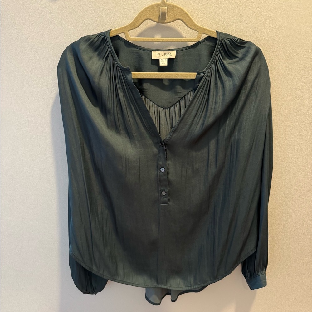Elegant Teal Blouse with Button Accents